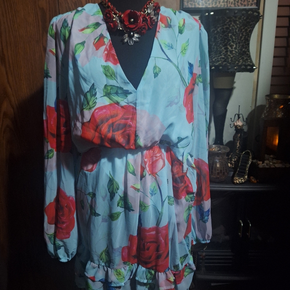 Floral Dress with Red Roses